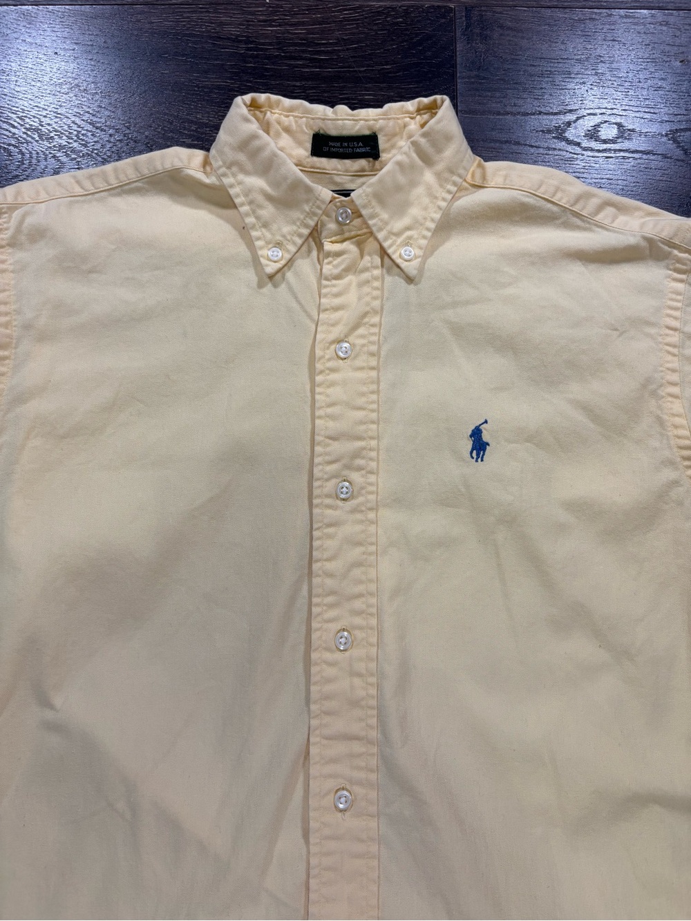 Vintage Polo Ralph Lauren Men's Button-Down Shirt in Yellow with Blue Pony Large